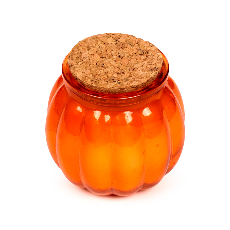 Decorative glass candle jar with pumpkin spice scent