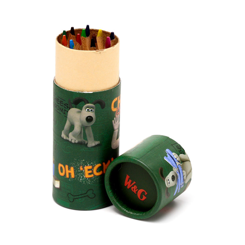 Durable card tube packaging of Wallace & Gromit pencils