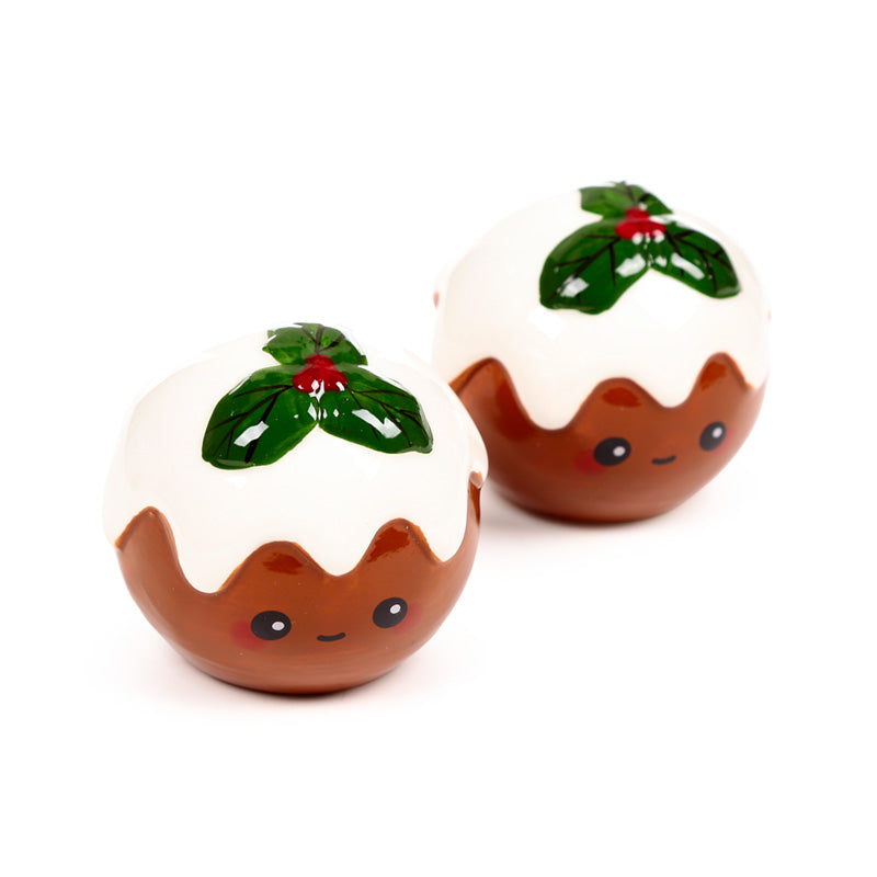 Foodiemals Christmas Pudding Ceramic Salt & Pepper Set - Front View