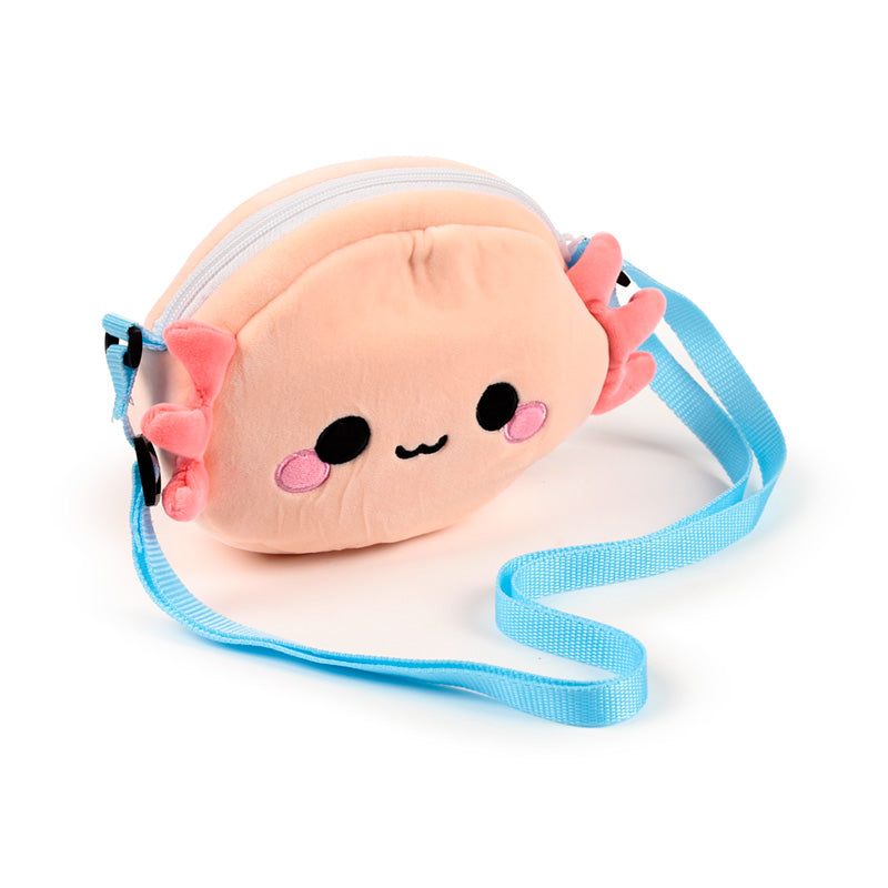 Adoramals Maddie the Axolotl Plush Crossbody Bag in a playful setting