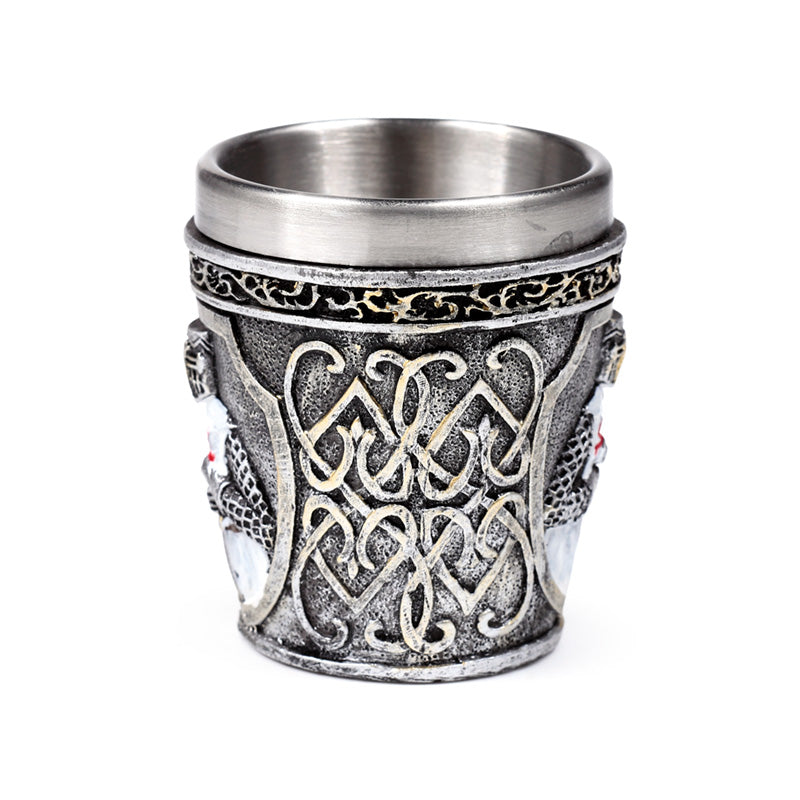 Medieval White Knight Decorative Shot Glass with ornate design