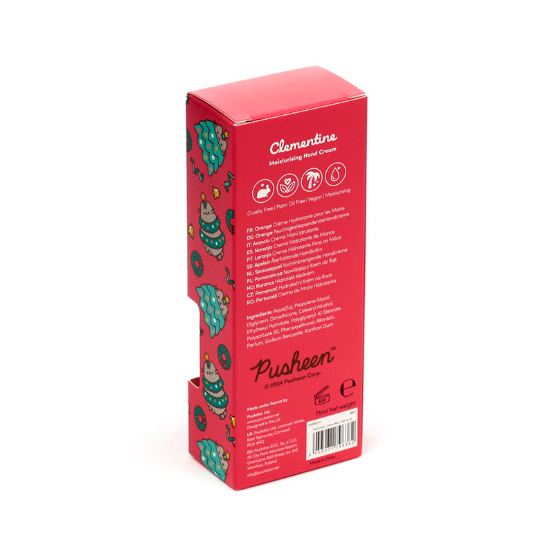 Pusheen hand cream displayed with festive decor