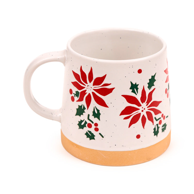 Poinsettia Stoneware Mug with Hot Cocoa