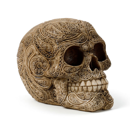 Elegant Damask Skull Ornament displayed on a shelf