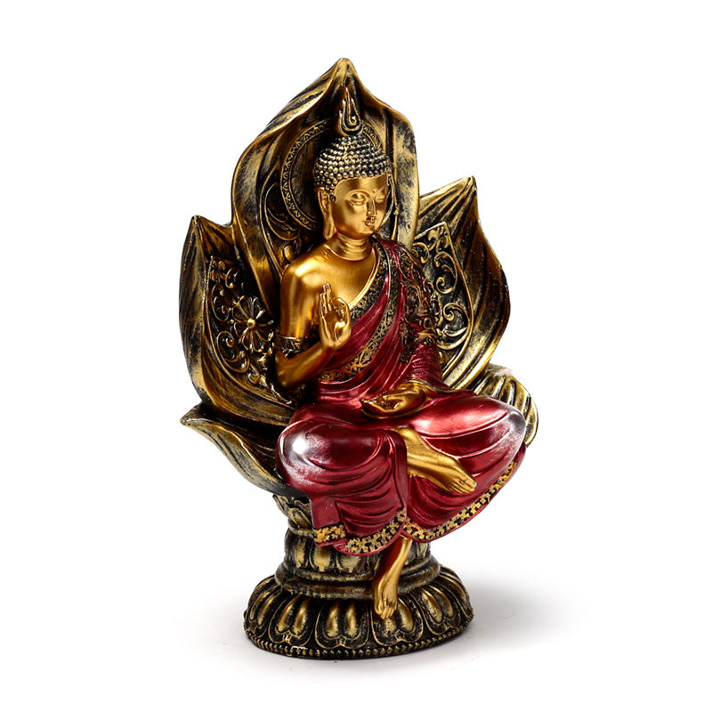 Thai Buddha Figurine in Red and Gold Seated Lotus
