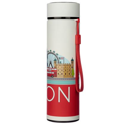 Stylish insulated drinks bottle showcasing London landmarks