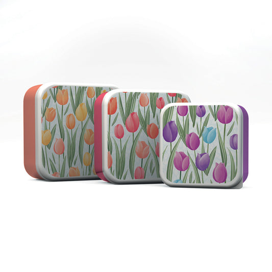 Charming Tulip Lunch Box Set of 3 in vibrant design