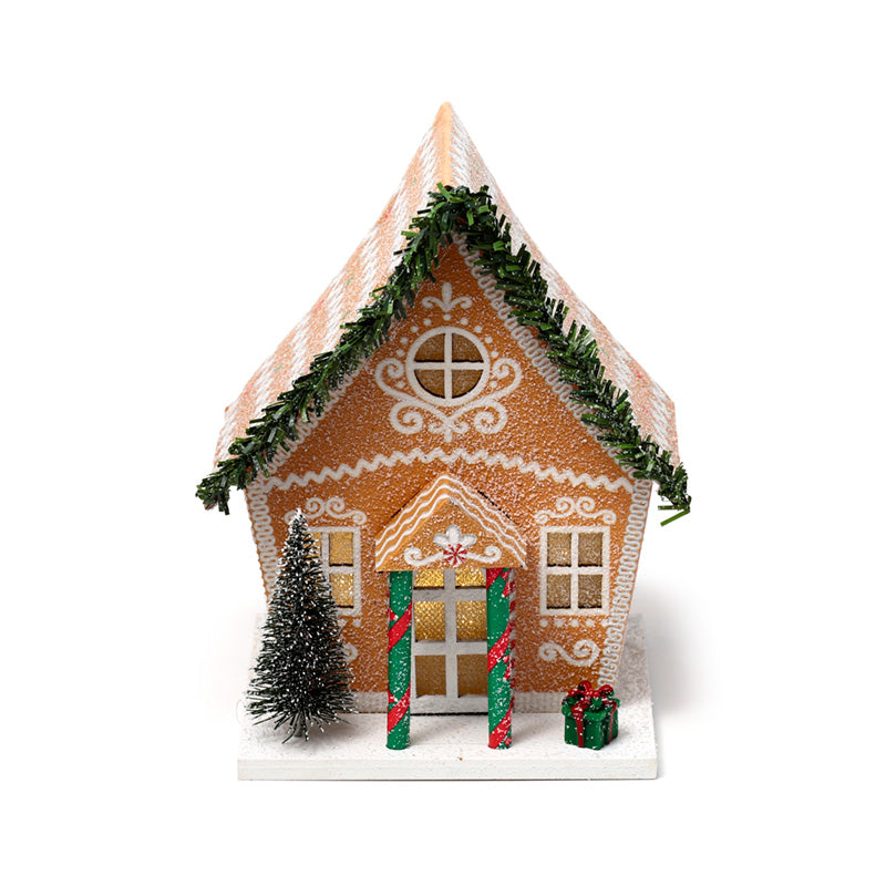 Close-up of LED Gingerbread House with decorations