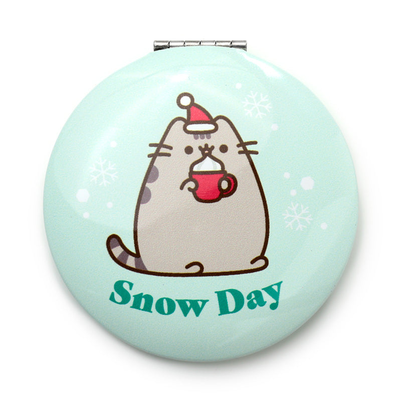 Pusheen the Cat Christmas Compact Mirror with festive background