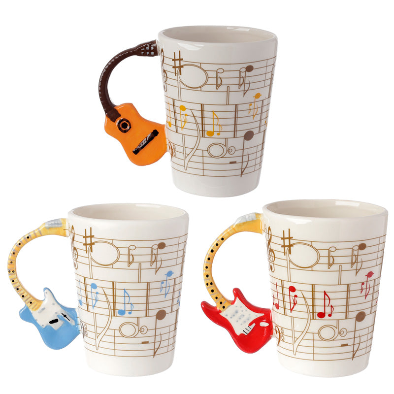 Shaped Handle Ceramic Mug with Guitar and Sheet Music