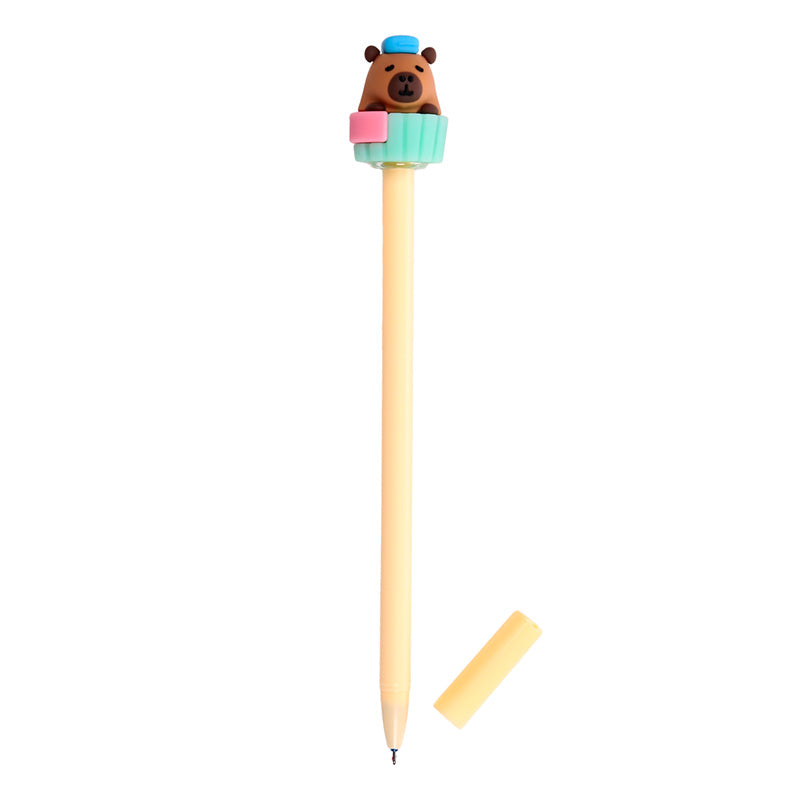 Erasable pen with capybara topper and rubber tip