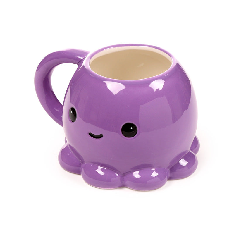 Ceramic Shaped Head Mug - Adoramals Octopus with hot beverage