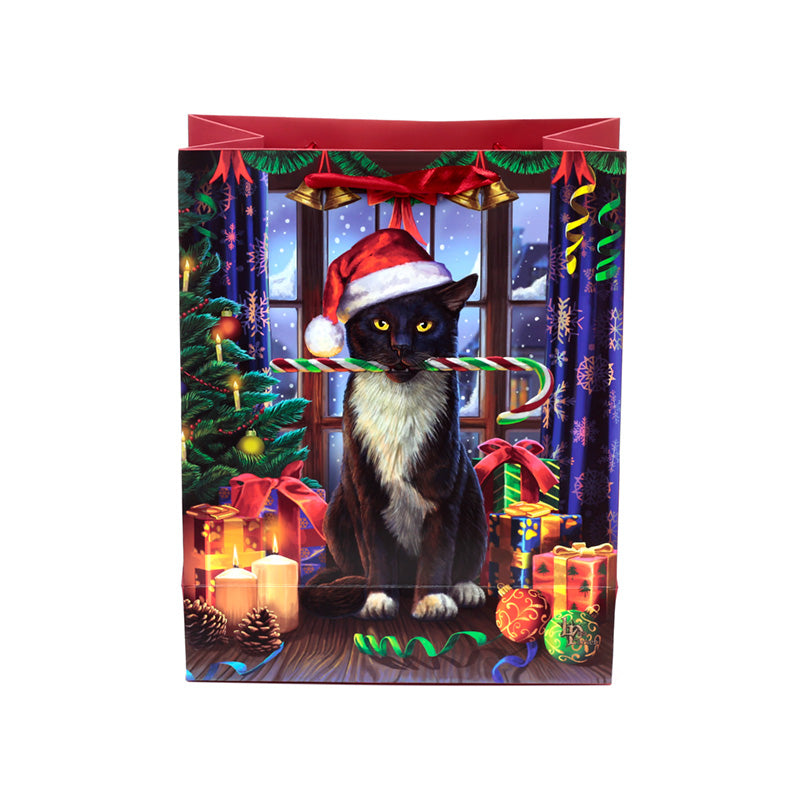 Lisa Parker's Krampus Cat gift bag displayed with festive decor