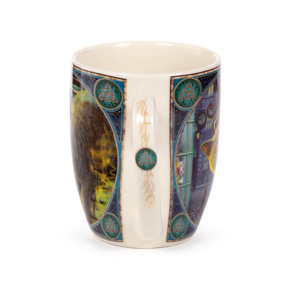 Lisa Parker Porcelain Mug with cat design on table