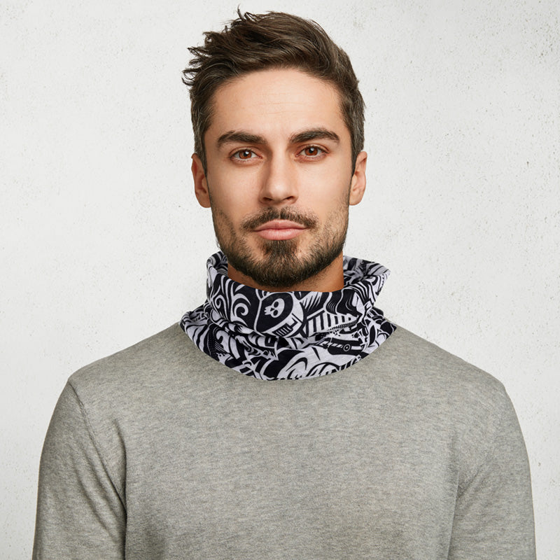 Black & White Graffiti Neck Warmer Tube Scarf displayed