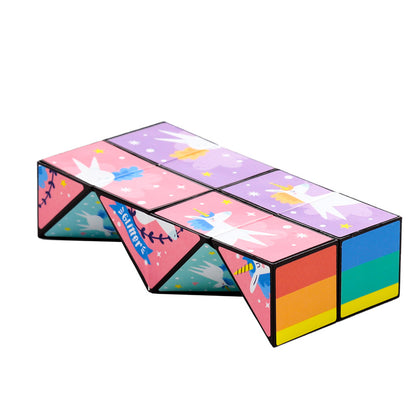Unicorn Magic Puzzle Cube Toy showcasing its vibrant colours