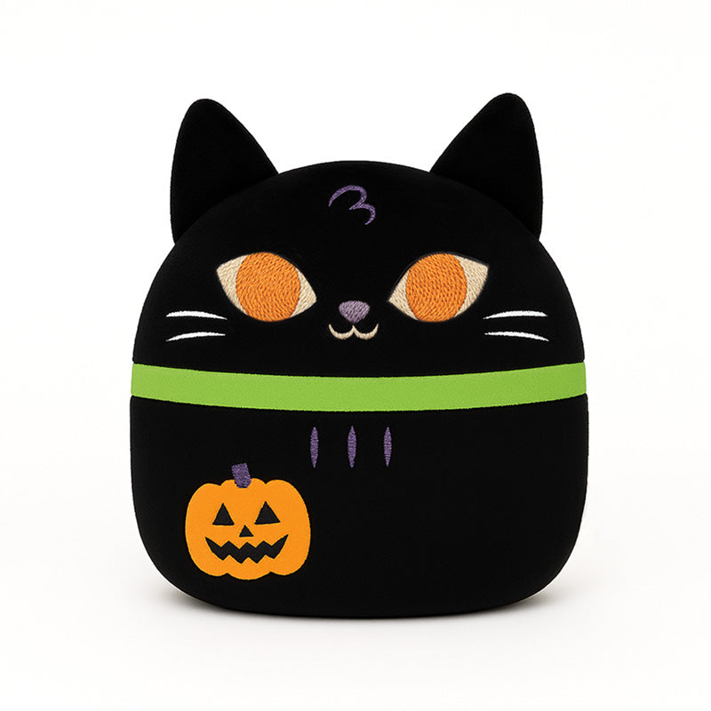 Squidglys Spooky Black Cat Plush Toy for Halloween Decor