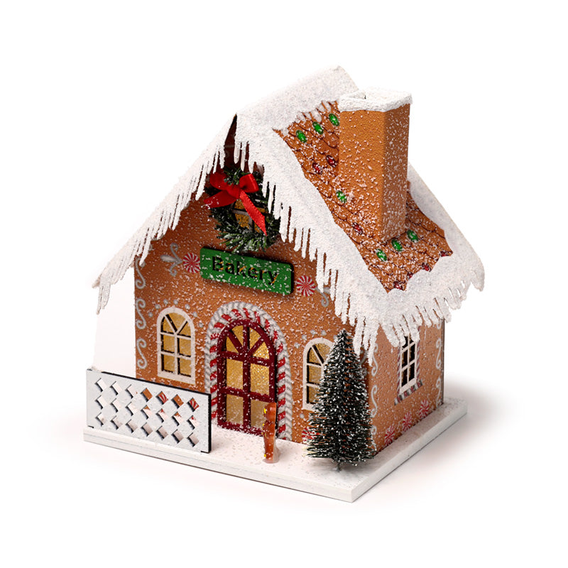 Gingerbread Bakery LED Decoration glowing in a festive setting