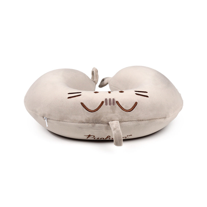 Pusheen travel pillow displayed on a shelf