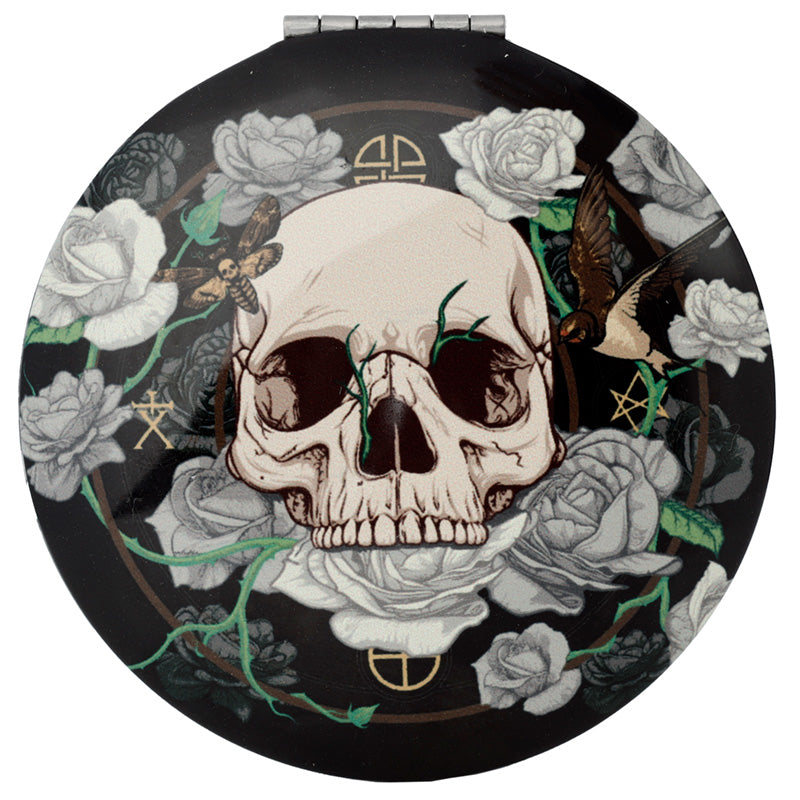 Compact Mirror with Skulls and Roses on Vanity