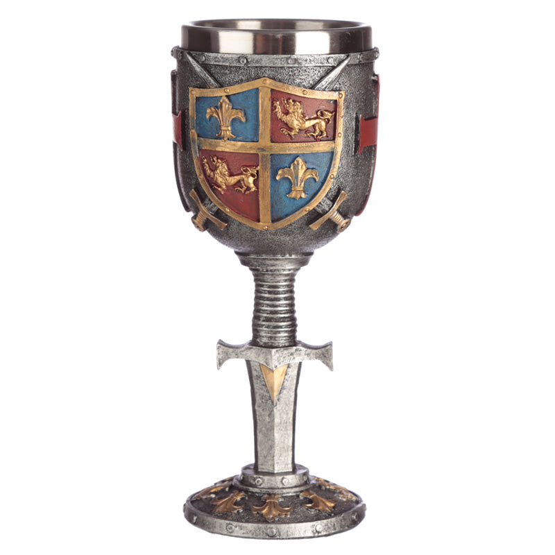 Decorative goblet with coat of arms and sword design