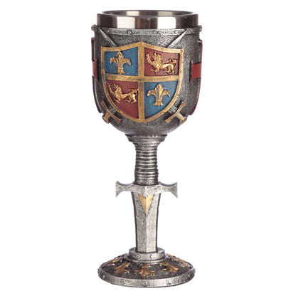 Decorative goblet with coat of arms and sword design