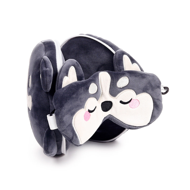 Comfortable Travel Pillow with Luna the Husky design