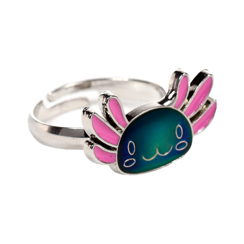 Adjustable Axolotl Mood Ring showcasing colour change