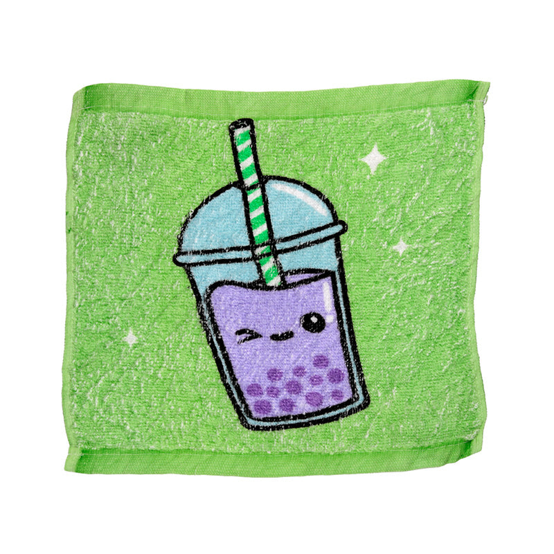 Vibrant Foodiemals Bubble Tea design on travel towel