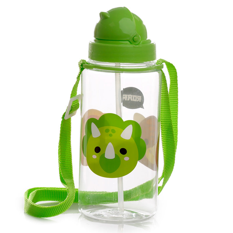 Adoramals Dinosaur Children's Water Bottle with flip straw