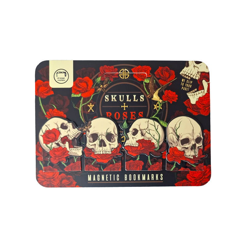 Close-up view of Skulls & Roses Magnetic Bookmarks