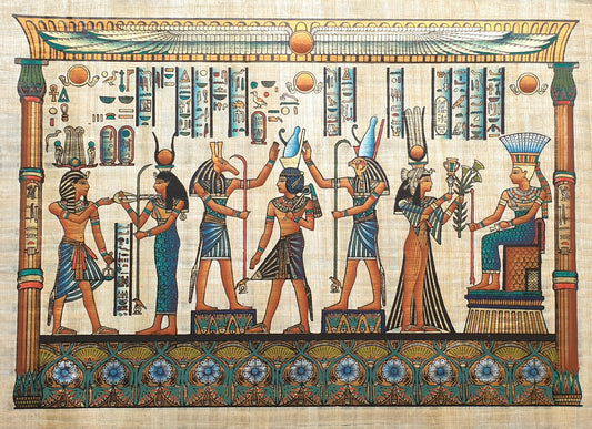 Egyptian papyrus painting depicting gods and goddesses