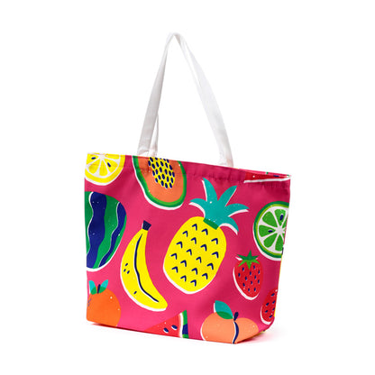 Vibrant summer fruits design on beach bag
