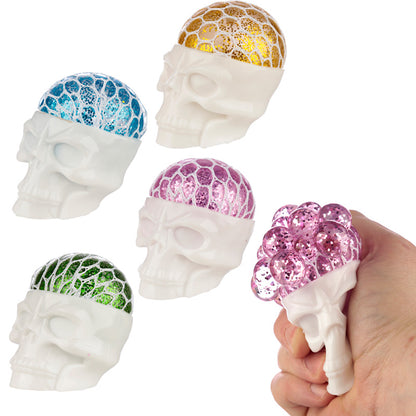 Skull Mesh Head Squeezy Fidget Toy with glitter