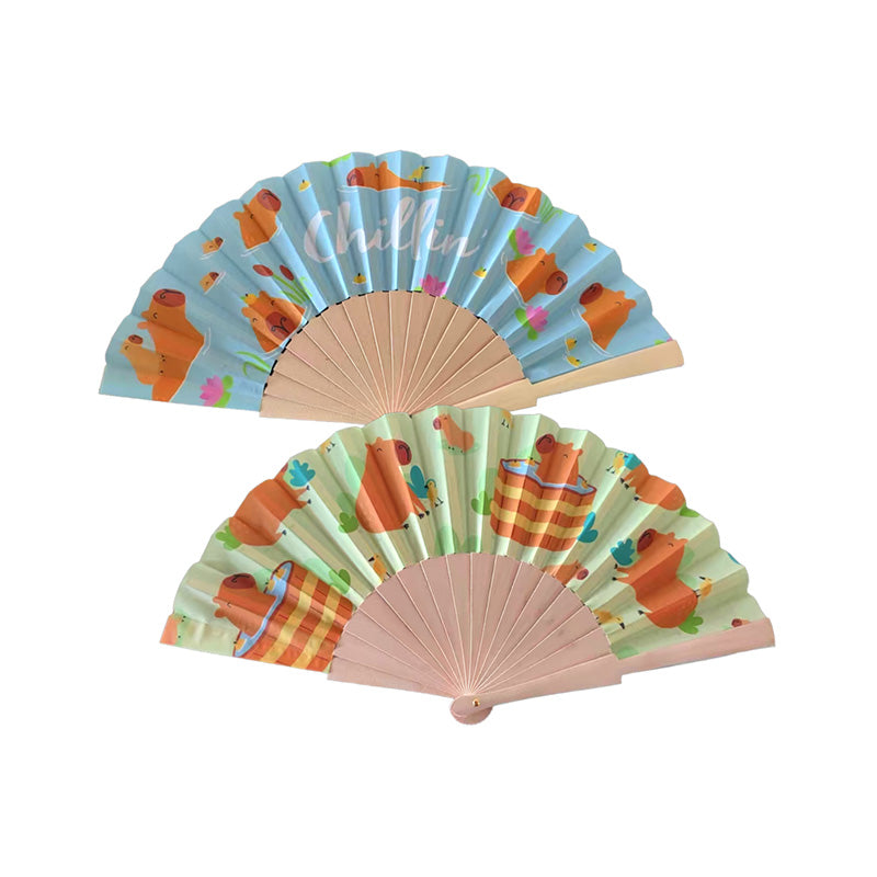 Folding Hand Fan with Capybara Design