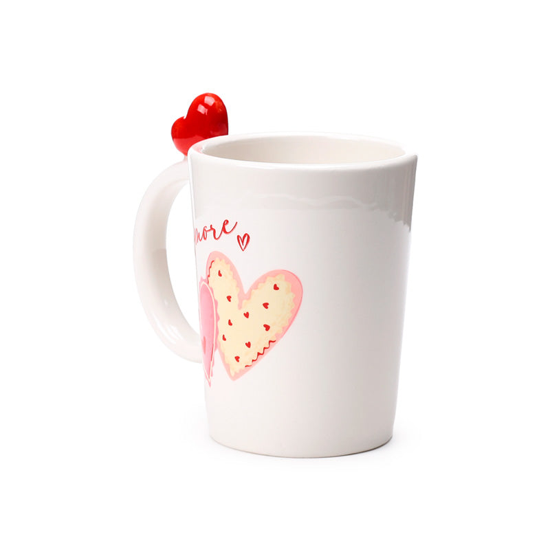 Amore Heart Shaped Handle Ceramic Mug with flowers