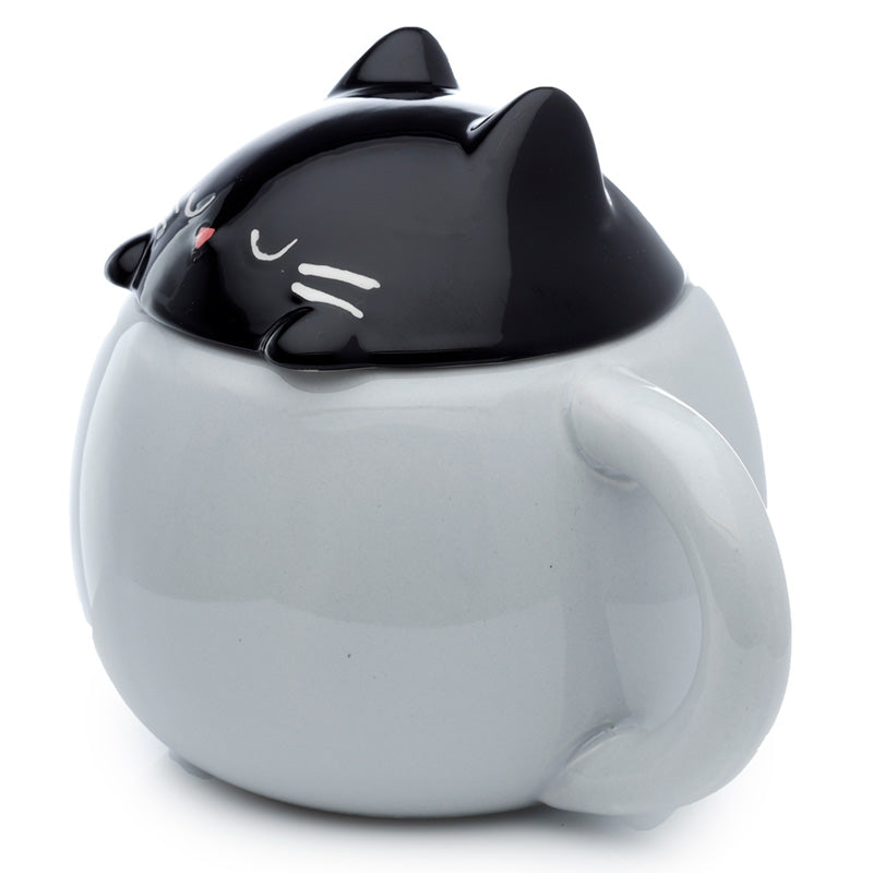 Peeping Lid Ceramic Mug featuring a cat
