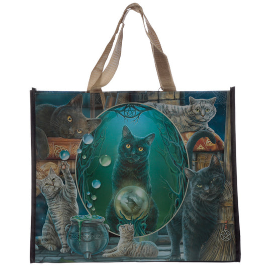 Durable reusable shopping bag featuring Lisa Parker's Magic Cat Montage