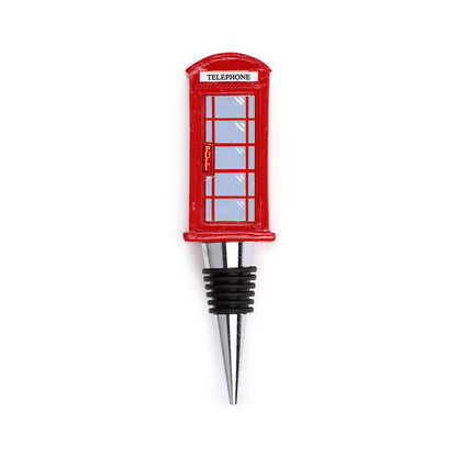 Decorative London-themed bottle stopper on a table