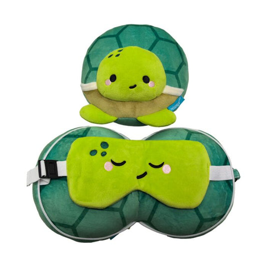 Turtle shaped plush travel pillow and eye mask