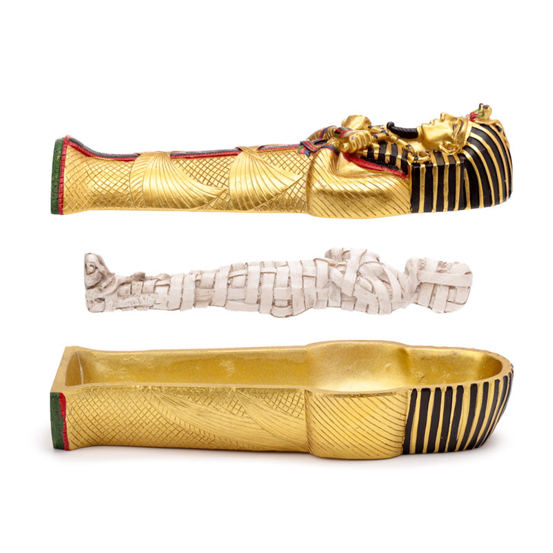 Intricate detailing of Gold Egyptian Sarcophagus Trinket Box