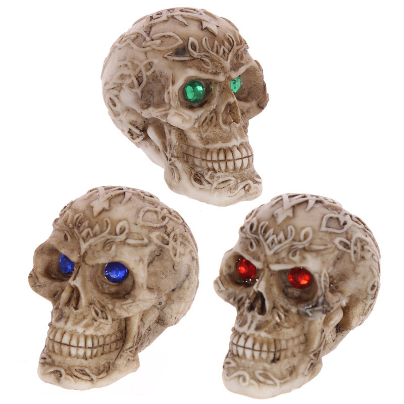 Mini Gothic Skull Decoration with Gem Eyes front view