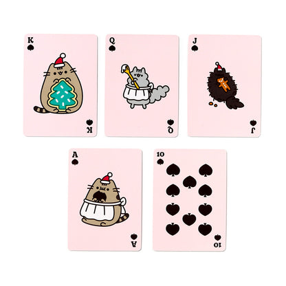 Christmas-themed playing cards with Pusheen the Cat