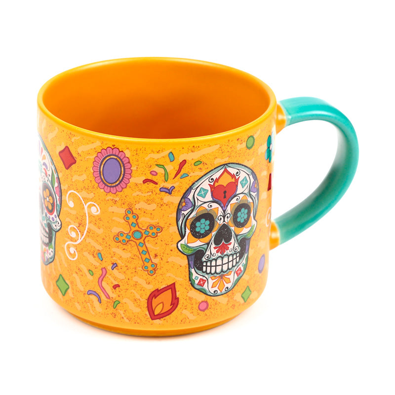 Large Day of the Dead Porcelain Mug with intricate designs