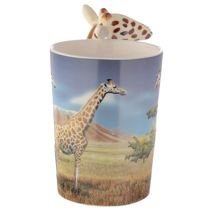 Giraffe Savannah Decal Shaped Handle Ceramic Mug - Lifestyle Image