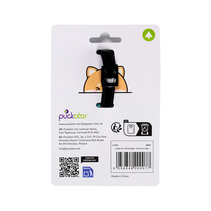 Adoramals Shuggs the Shiba Inu PVC Luggage Tag in travel setting