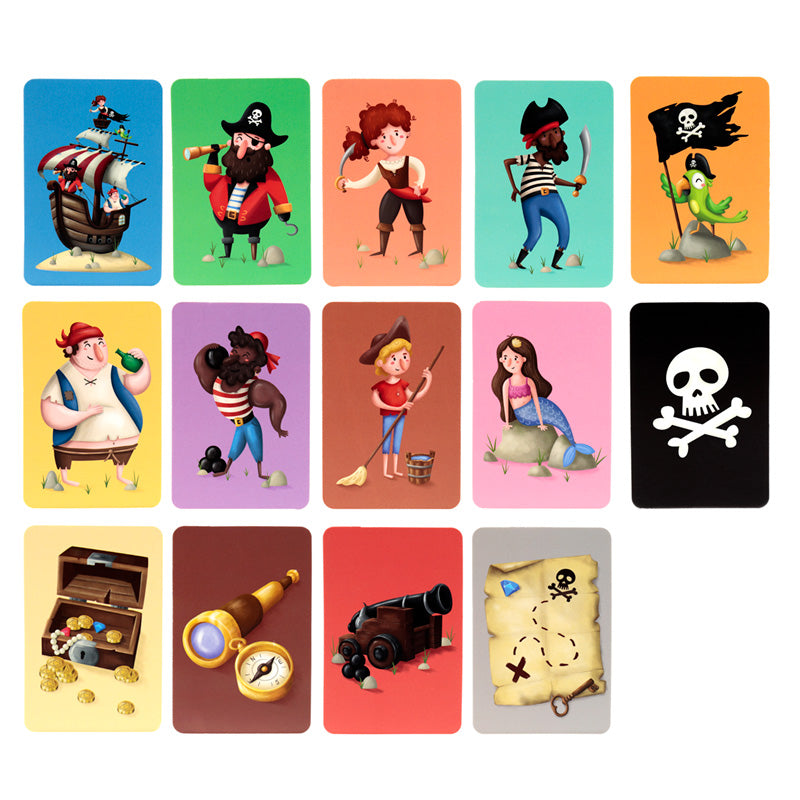 Pirate-themed memory game cards for children