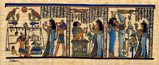 Egyptian Papyrus Painting of the Judgement Scene with Anubis and Osiris