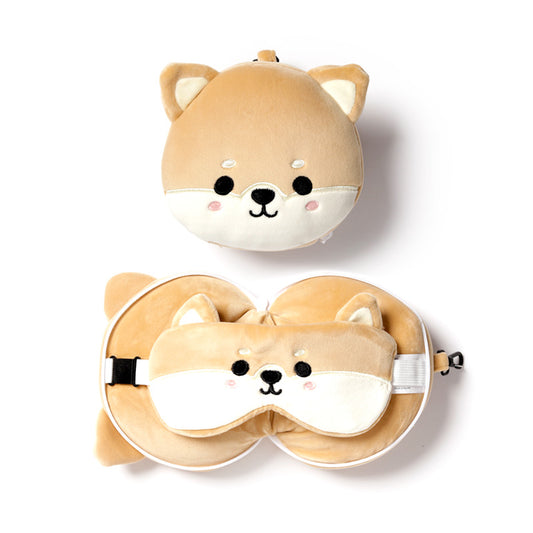 Relaxeazzz Shiba Inu Travel Pillow and Eye Mask Set