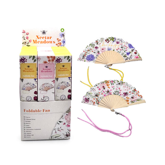 Folding Hand Fan - Nectar Meadows with floral design